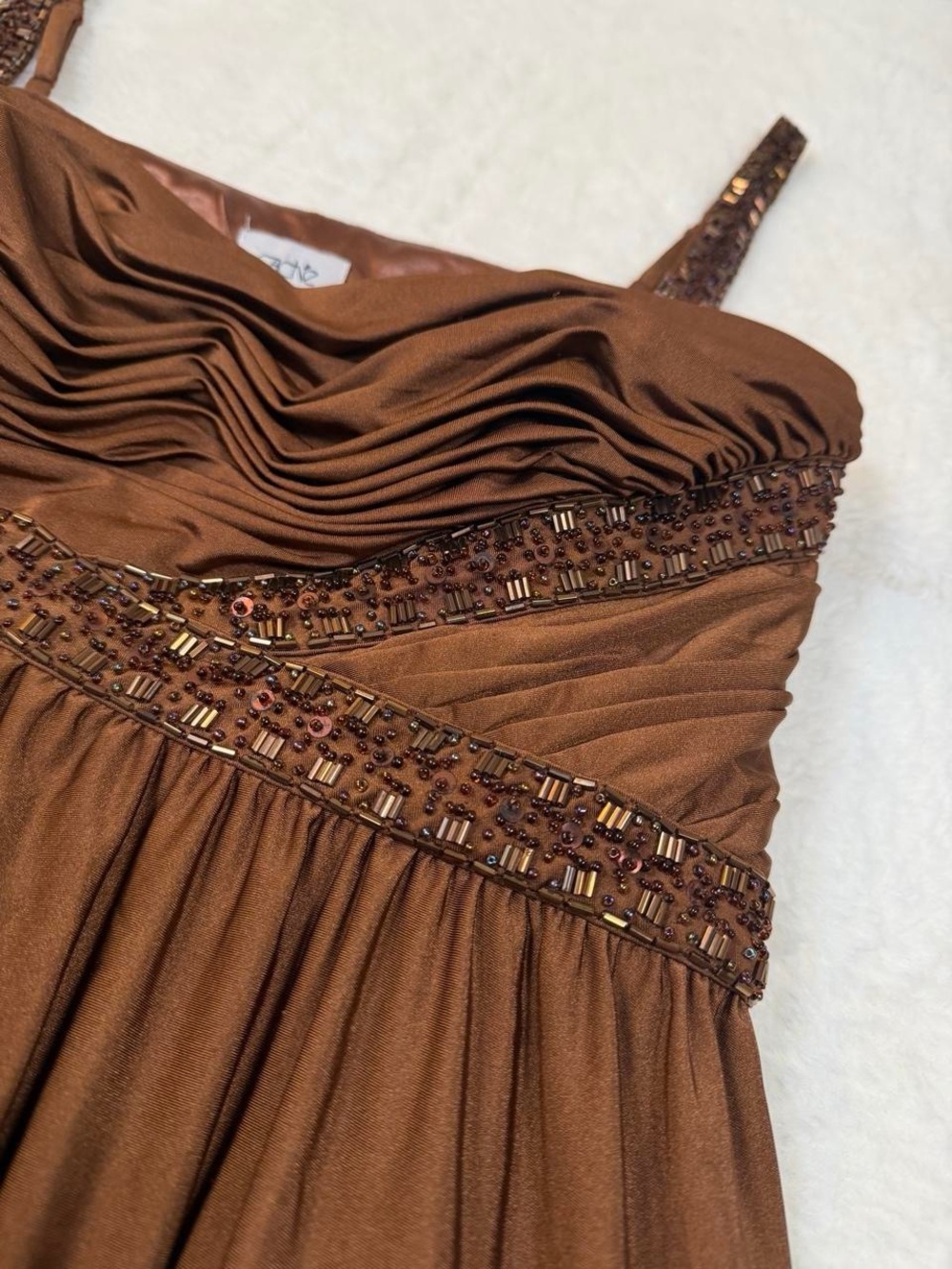 Y2K Caché Chocolate Brown Beaded Mini Dress - Picture 2 of 8
